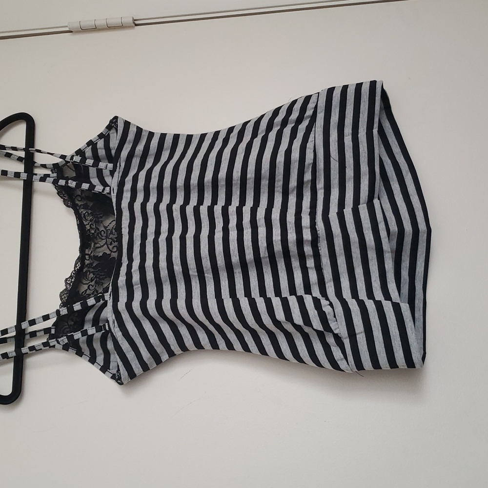 Hot Topic Black and Gray Striped Lace Top - Picture 9 of 14